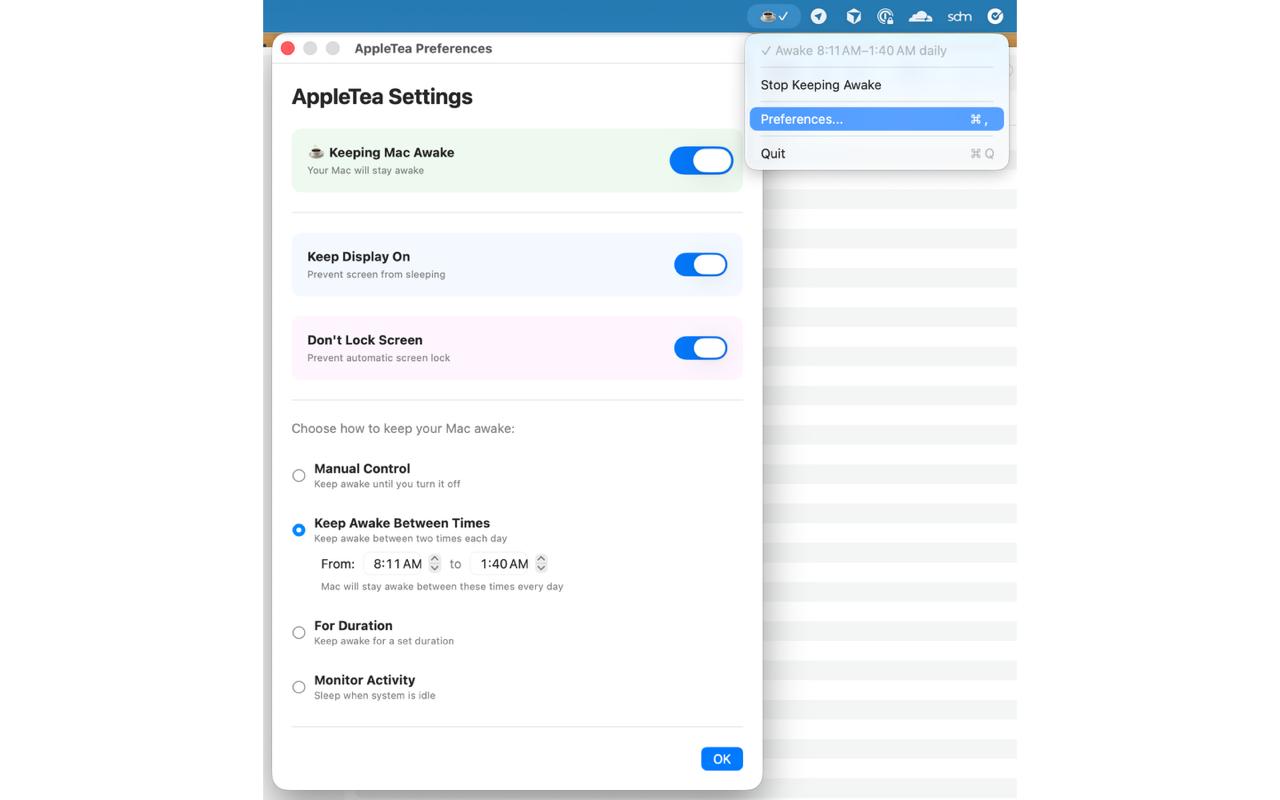 AppleTea Settings Screenshot
